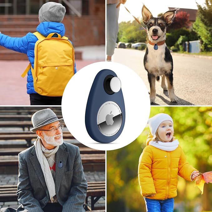 2 Pack Airtag Holder for Kids Hidden,GPS Tracker Case, Anti-Removal Airtag Silicone Case with Pins, Suitable for Children, Elderly, Pets, Backpack, Luggage (Black & Navy Blue, 2 Pack)