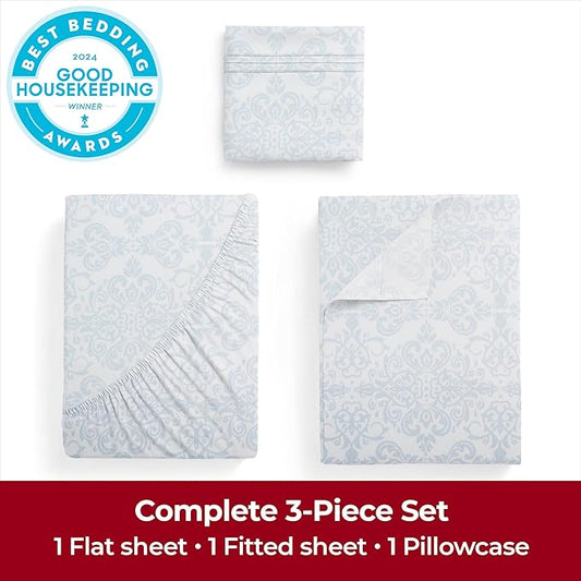 Mellanni Twin XL Sheets Set - 3 PC Iconic Collection Bedding - Hotel Luxury, Extra Soft, Cooling Bed Sheets - Wrinkle, Fade, Stain Resistant (Twin Extra Long, Laced Sky Blue)