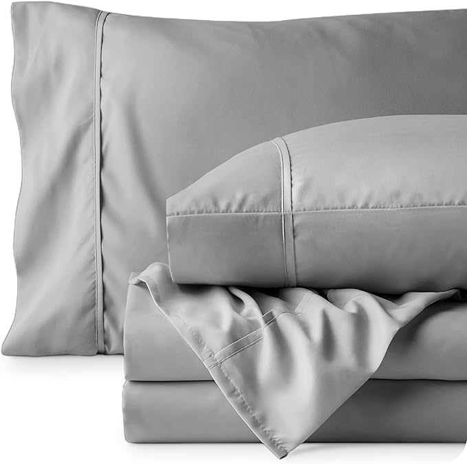 Bare Home Full XL Sheet Set - 1800 Ultra-Soft Microfiber Full Extra Long Bed Sheets - Double Brushed - Deep Pockets - Easy Fit - 4 Piece Set - Bedding Sheets & Pillowcases (Full XL, Light Grey)