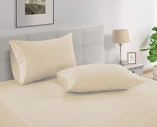 LANE LINEN Queen Ivory Pillow Cases Set of 2 100% Egyptian Cotton 1000 Thread Count Sateen Perfect for Home Hotels & Hospital Use Standard Size