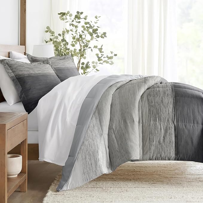 LINENS & HUTCH Comforter Set Patterned Microfiber All Season Down-Alternative Ultra Soft Bedding in Ombre - King/Cal-King Ombre Gray