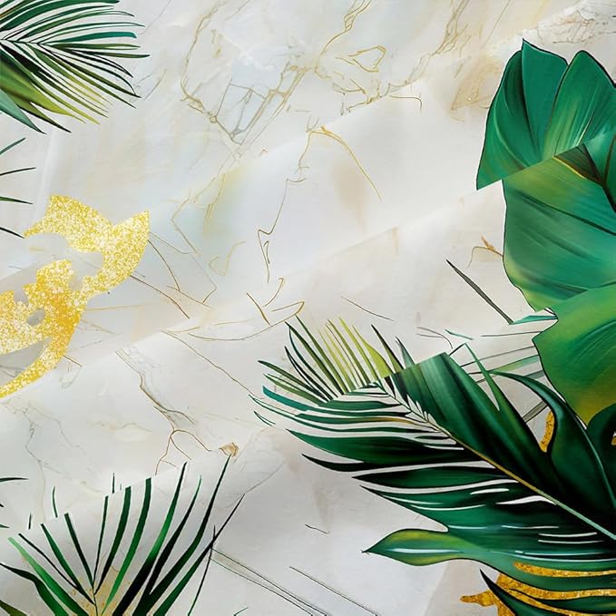 Tropical Palm Leaf Comforter Set King 3Pcs White Gold Marble Bedding Set Green Botanical Palm Leaves Bedding Soft Down Alternative Comforter Sets with 2 Pillowcases