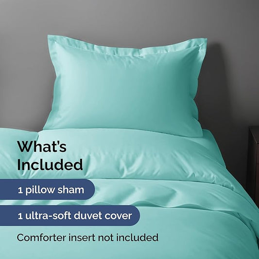 Duvet Cover Twin/Twin XL Size Set - Extra Soft Twin/Twin XL Duvet Cover 68" x 90" with 1 Pillow Sham - Hotel Luxury, Easy Care, Fade Free with Zipper Closures & Ties - Comfy & Breathable (Spa Blue)