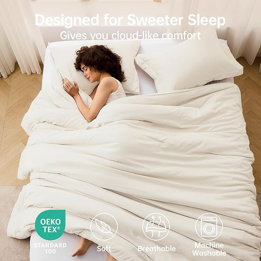 MUXHOMO Twin/Twin XL Comforter Set, All Season Ultra Soft Down Alternative Bedding - 2 Piece Lightweight Bed Set Includes 1 Comforter (68"x88") and 1 Pillow Shams (20"x26"), Ivory