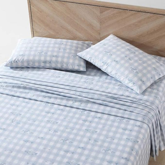 Eddie Bauer - Full Sheets, Cotton Percale Bedding Set, Crisp & Cool Home Decor (Methow Plaid Blue, Full)