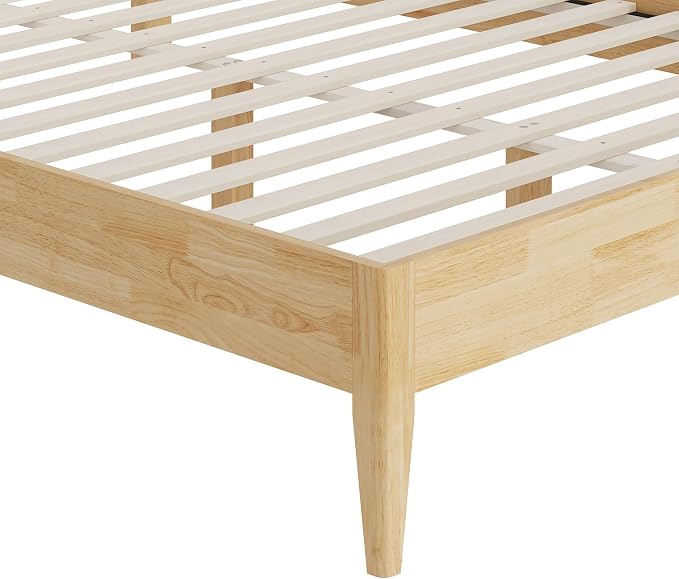 KISLOT Wood Bed Frame with USB & Type-C, Boucle Headboard, Oat, Queen | Platform Bed, Mattress Foundation, No Box Spring Needed, Easy Assembly