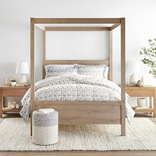 LINENS & HUTCH Comforter Set Patterned Microfiber All Season Down-Alternative Ultra Soft Bedding in Mayan Stamp - Full/Queen Mayan Stamp Gray
