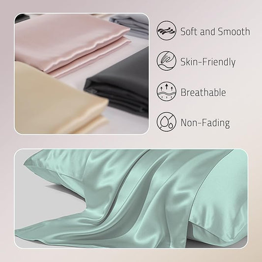 Mulberry Silk Pillowcases Set of 2, Both Sides Real Silk Pillowcase for Hair and Skin Prevent Acne Organic Silk Pillow Cases 2 Pack with Hidden Zipper, Sage Green, Standard (20"ร26")