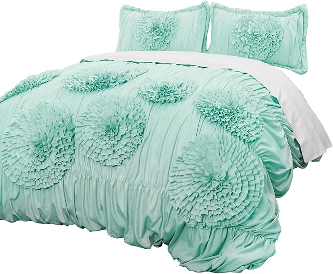 Lush Decor Serena Comforter Set, 3 Piece Set, Full/ Queen, Aqua - Cute Comforter - Queen Bedding Set - Blue Comforter Queen Size - Coquette Decor