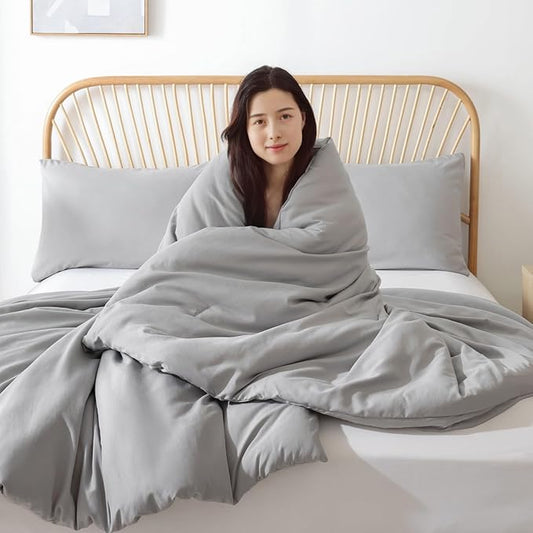 ROSGONIA Twin Comforter & Pillowcase Set, Lightweight Grey Bedding for College Girls & Boys