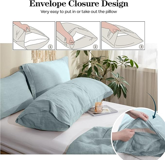 Simple&Opulence Body Pillow Cover 20" x 54",100% Pure Linen, Ultra Soft and Breathable, Body Pillowcase with Envelope Closure for Adults (Dusty Blue)