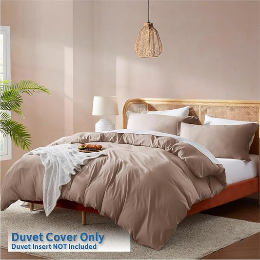 Nestl Khaki California King Duvet Cover Sets - Soft Double Brushed Cal King Duvet Cover, 3 Piece, with Button Closure, 1 Duvet Cover 104x98 inches and 2 Pillow Shams