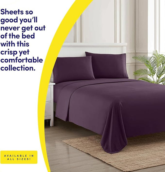 1500 Supreme Collection Twin XL Sheet Sets Purple- 3 Piece Bed Sheets and Pillowcase Set for Twin XL Mattress - Extra Soft, Elastic Corner Straps, Deep Pocket Sheets, Twin XL Purple
