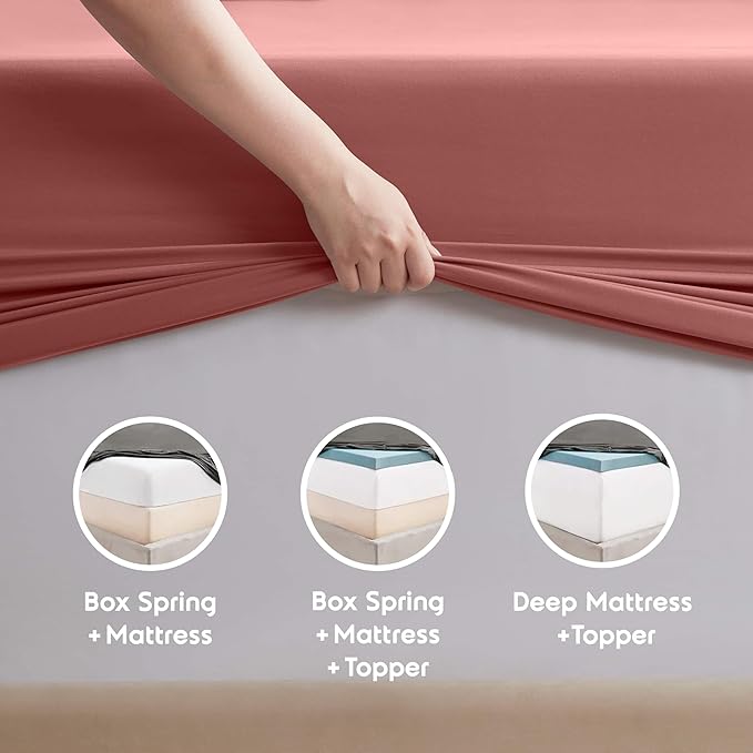 Nestl Full XL Sheet Set - Luxury 1800 Ultra-Soft Microfiber Full Extra Long Bed Sheets - Double Brushed - Deep Pockets - Easy Fit - 4 Piece Set - Bedding Sheets & Pillowcases (Full XL, Pink Clay)