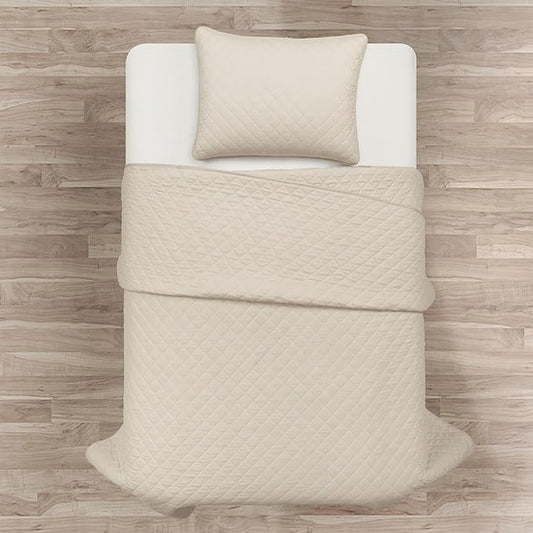 Lush Decor Ava Quilt Diamond Pattern Solid 2 Piece Oversized Bedding Blanket Bedspread Set - Twin-XL - Neutral