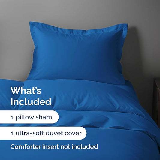 Duvet Cover Twin/Twin XL Size Set - Extra Soft Twin/Twin XL Duvet Cover 68" x 90" with 1 Pillow Sham - Hotel Luxury, Easy Care, Fade Free w/ Zipper Closures & Ties - Comfy & Breathable (Royal Blue)