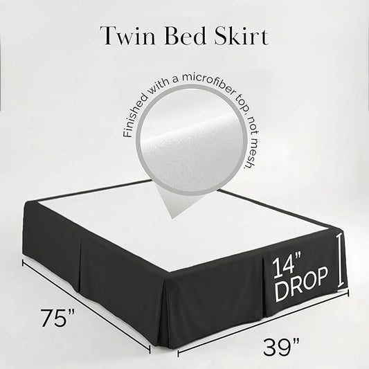 Southshore Fine Living, Inc. Twin Bed Skirt - 14" Drop, Luxury Pleated Bed Skirts, Twin Size Bedding Dust Ruffle, Twin Bed Skirting, Black
