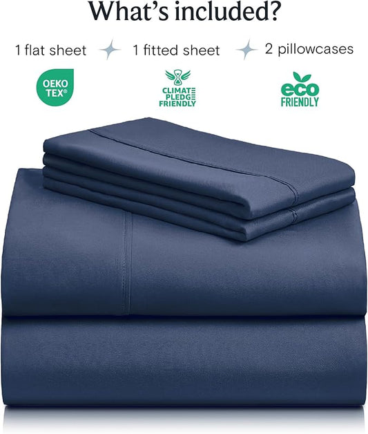 LuxClub 4 PC Full Sheet Set, Breathable Luxury Bed Sheets, Deep Pockets 18" Wrinkle Free Cooling Bed Sheets Machine Washable Hotel Bedding Silky Soft - Navy Full