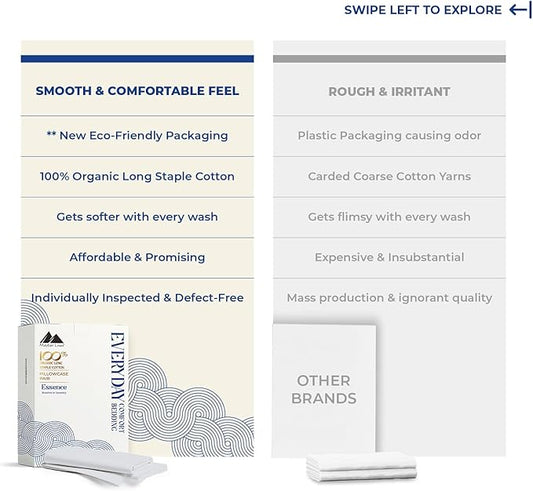 Mayfair Linen 100% Organic Cotton King Size Pillow Cases Set of 2 - Soft Hotel Quality Covers for King Size Pillows (Light Grey), Authentic GOTS Certified, Crisp, Cooling Percale Cotton Pillowcases