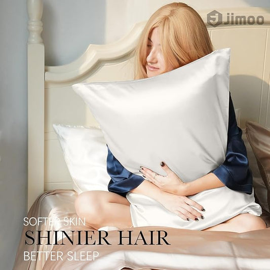 100% Mulberry Silk Pillowcase for Hair and Skin, 22 Momme Pure Natural Silk Pillow Case Both Sided with Zipper, Pillow Cover for Women Mom Men (Ivory White, King 20''ร40'', 1 Pack)