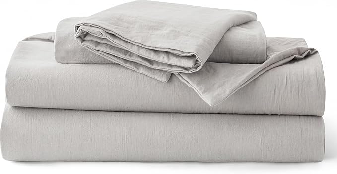 Bedsure 100% Washed Cotton Duvet Cover King - Light Grey Minimalist Bedding Set Linen Like - PureWoven Plain Simple & Soft Comforter Cover for All Seasons (King, 104"x90")