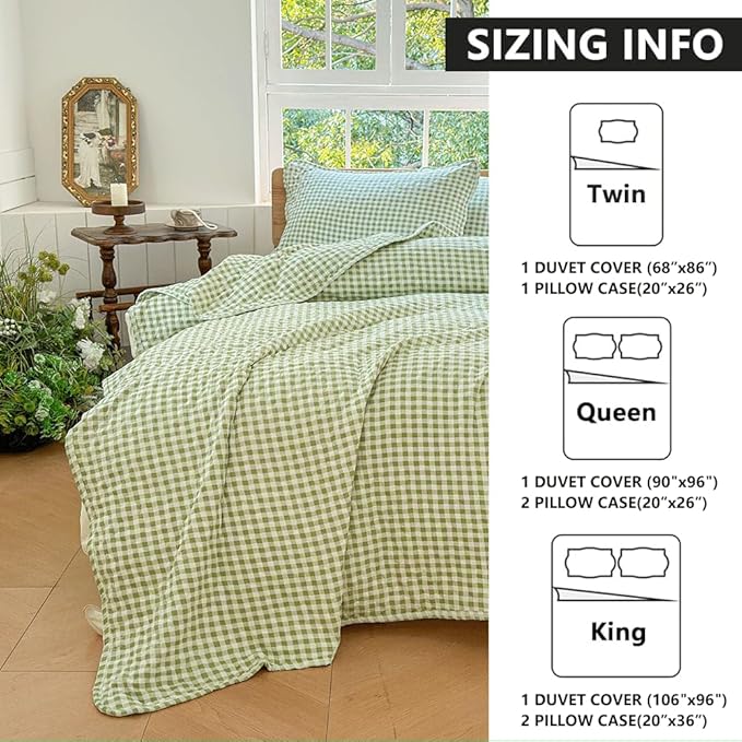 Sage Green Gingham Twin Quilt Set, Soft Pre-washed Microfiber Green Plaid Twin Bedspread, Lightweight Checked Summer Quilt, Grid Bedding Coverlets for All Seasons (Includes 1 Quilt, 1 Pillow Sham)