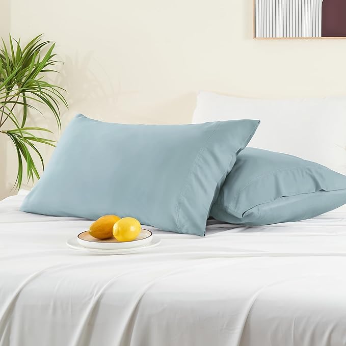 BEDELITE Pillow Cases Standard Size Set of 2, Rayon Derived from Bamboo, Cooling Pillow Cases for Hot Sleepers & Night Sweats, Breathable and Silky Soft Envelope Pillowcases(Haze Blue, 20"x26")
