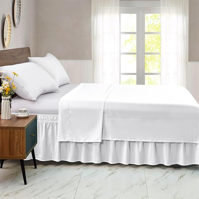 FreshCulture King Bed Skirt, Dust Ruffle for King Size Bed, Easy Fit with 22-Inch Tailored Drop, Elastic Wrap Around Bed Skirt King Size, Hotel Quality Bed Skirts for Adjustable Bed (White)