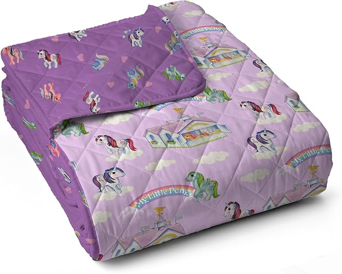 Northwest My Little Pony Vintage Pony Party Quilted Throw Blanket – Official Fleece Blanket Featuring Classic Ponies, Soft Lightweight Bedding for Bed, or Couch, 60 x 80 Inches