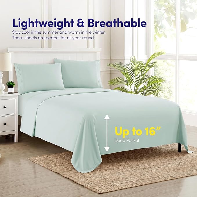 1500 Supreme Collection Extra Soft RV Short Queen Sheets Set, Mint - Luxury Bed Sheets Set with Deep Pocket Wrinkle Free Hypoallergenic Bedding, Over 40 Colors, RV Short Queen Size, Mint