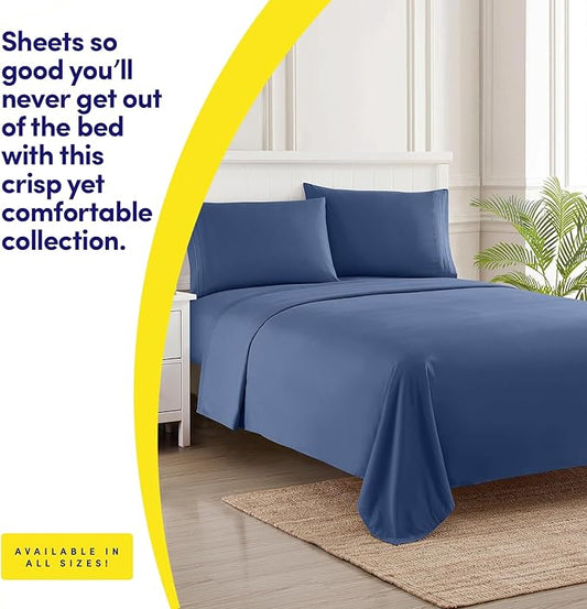 1500 Supreme Collection Twin Sheet Sets Denim Blue - 3 Piece Bed Sheets and Pillowcase Set for Twin Mattress - Extra Soft, Elastic Corner Straps, Deep Pocket Sheets, Twin Denim Blue