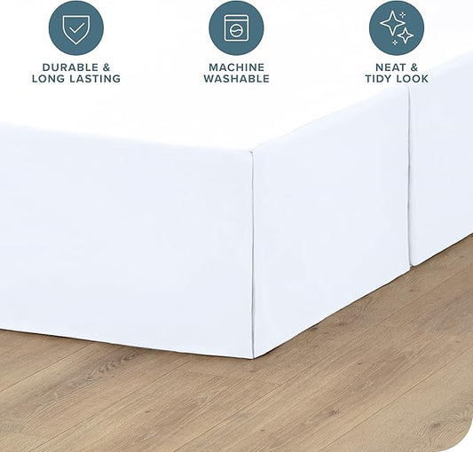 Bare Home California King Bed Skirt - 15-Inch Tailored Drop Easy Fit - Bed Skirt for Cal King Beds - Center & Corner Pleats (Cal King, White)