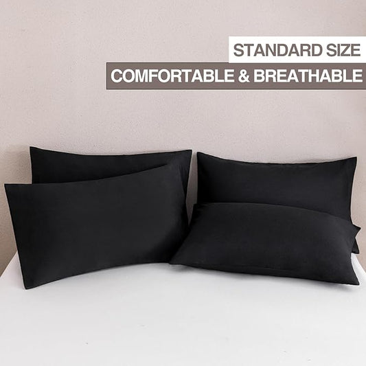 MINIPANDA Black Pillow Cases Standard Size Set of 4 - Super Soft, Smooth and Breathable Standard Pillow Cases- Envelope Design - Machine Washable Lightweight (20X26 Inches (4 Piece))