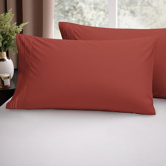 Elegant Comfort Luxury Ultra-Soft 2-Piece Pillowcase Set - 1500 Premium Hotel Quality Microfiber Double Brushed - Wrinkle Resistant, Standard/Queen, Rust