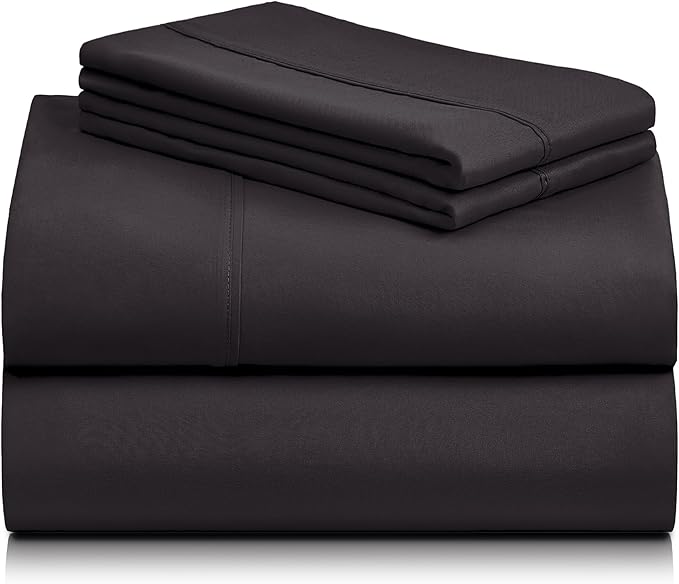 LuxClub 4 PC California King Sheet Set, Breathable Luxury Bed Sheets, Deep Pockets 18" Wrinkle Free Cooling Sheets Machine Washable Hotel Bedding Silky Soft - Black Cal King