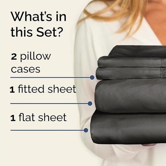Twin 4 Piece Sheet Set - Comfy Breathable & Cooling - Ultra Soft Hotel Luxury Bedding Set w/ 8-16 Inch Deep Pockets - 1 Flat & 1 Fitted Sheet & 2 Pillowcases - Wrinkle Free and Easy Care - Charcoal