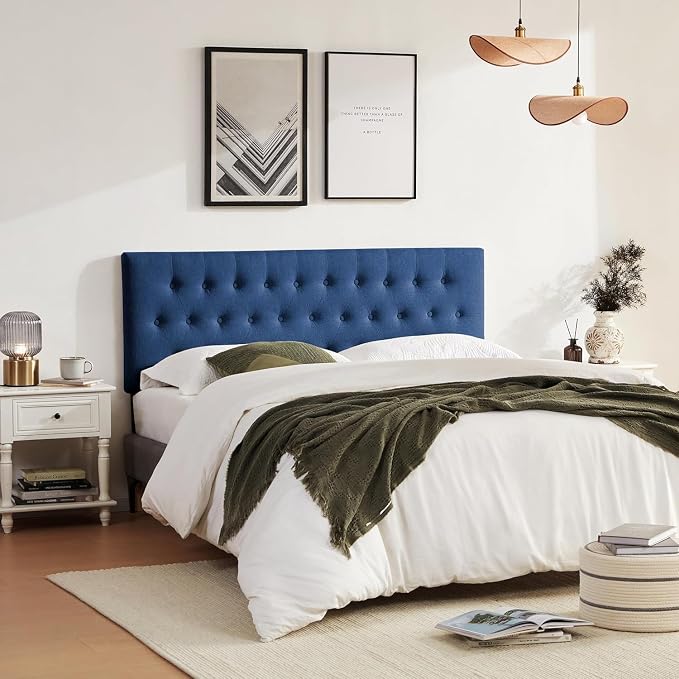 Tufted Upholstered Headboard Twin Size, Adjustable Height 37- 51 in, Blue | Sturdy and Durable Solid Wood Twin XL Headboard, Fabric Twin Headboard Only, Modern Button Diamond Design Head Board