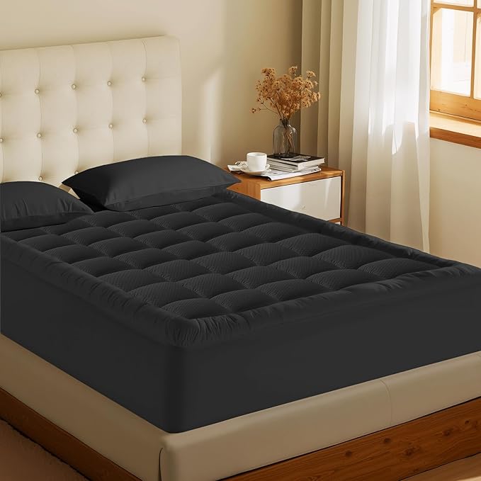 MATBEBY Twin Size Mattress Pad - Cooling Breathable Mattress Topper, Quilted Fitted Mattress Protector, Pillow Top Mattress Cover with 8-21" Deep Pocket, Soft, Machine Washable, Black, 39x75 Inches