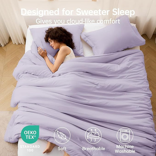 MUXHOMO Queen Comforter Set, All Season Ultra Soft Down Alternative Bedding - 3 Piece Lightweight Bed Set Includes 1 Comforter (90"x90") and 2 Pillow Shams (20"x26"), Lavender