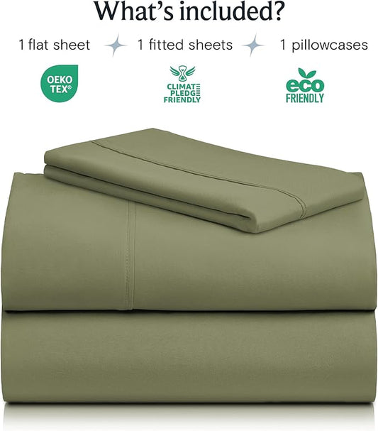 LuxClub 3 PC Sheet Bed Sheets Deep Pockets 18" Eco Friendly Wrinkle Free-Kids-Fitted Sheets Machine Washable Hotel Bedding Silky Soft - Olive Twin