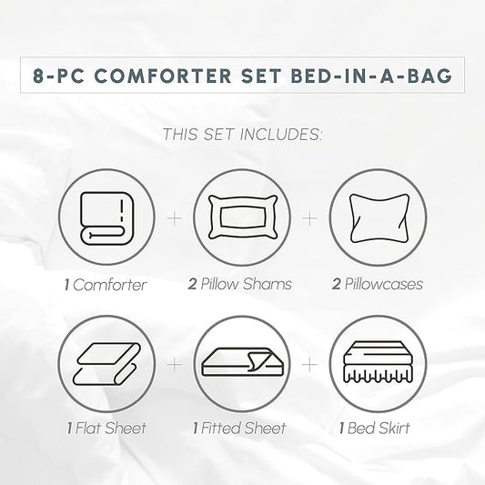 Elegant Comfort 8-Piece Pinch Pleated Comforter Set - All Season Complete Bed in a Bag, Includes 4pc Smart Sheet Set, Bed Skirt, Comforter, Matching Pillowcases and Shams, King/Cal King, Ocean Teal
