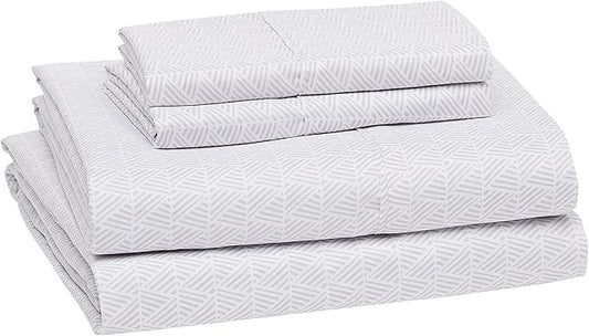 Amazon Basics Lightweight Super Soft, Wrinkle Free, Wrinkle Resistant Breathable Microfiber 4 Piece Bed Sheet Set With 14-Inch Deep Pockets, Full, Gray Crosshatch, Printed