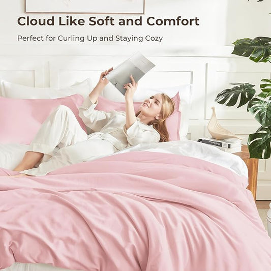 Litanika Pink Twin/Twin XL Comforter Set, 2 Pieces Girls Teen Kids Cute Soft Solid Bedding Comforter Set, All Season Bed Set (66x90In Comforter & 1 Pillowcase)