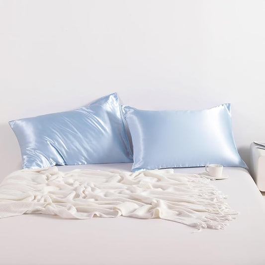 NTBAY 2 Pack Satin Standard Pillowcases for Hair and Skin, Luxurious and Silky Pillow Cases with Envelope Closure, 20x26 Inches, Aqua