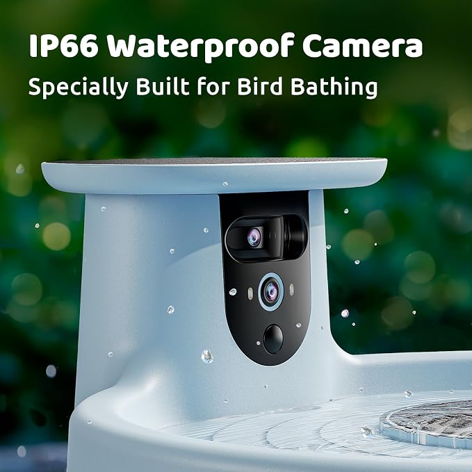 Birdfy Smart Bird Bath with Camera, Solar Powered, Dual-Lens 2K AI Camera | Watch Birds Bathe & Drink in Stunning 2K with Dual-Lens Auto Tracking, Solar Power, Fountain and Lifetime AI Bird Recognition