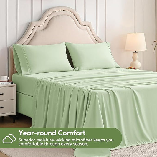 Twin Sheets Set, 3 Pieces Hotel Luxury Soft Microfiber Bed Sheets Set, Up to 16" Deep Pockets, Oeko-Tex Sheets with Elastic, Breathable, Wrinkle Free (Sage, Twin)