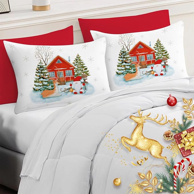 YIYEA Christmas Pillow Cases Standard Size Set of 4, Ultra Soft Double Brushed Microfiber Red Pillowcases and Christmas Pillow Covers, Envelope Closure, Fade Resistant (20"x26")