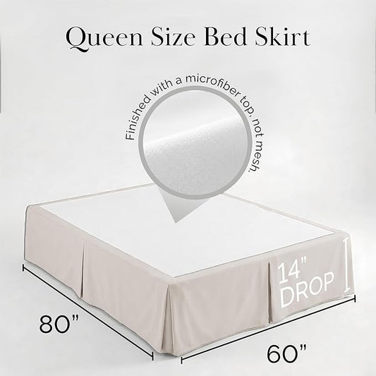 Southshore Fine Living, Inc. Pleated Queen Bed Skirt 14 Inch Drop - Bone Colored Dust Ruffle Queen Size, Like Khaki, Oatmeal, Cream - Pet Hair Resistant Bed Skirt, Easy Care Microfiber - Natural Beige