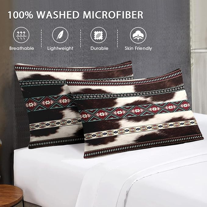 King Size Comforter Set with 2 Pillowcases, Cowhide Cow Print 3 Pcs Bedding for Kids and Adults, Vintage Animal Fur Soft Comforter Set for Bedroom Bed Decor