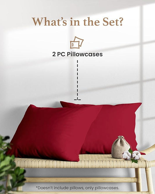 1000 TC Burgundy King Pillowcases Set of 2 100% Egyptian Cotton Pillow Cases with Long Staple Cotton & Sateen Weave, Silky Soft Hotel - Like Bed Pillow Covers for Comfy Sleeping, Snug Fit